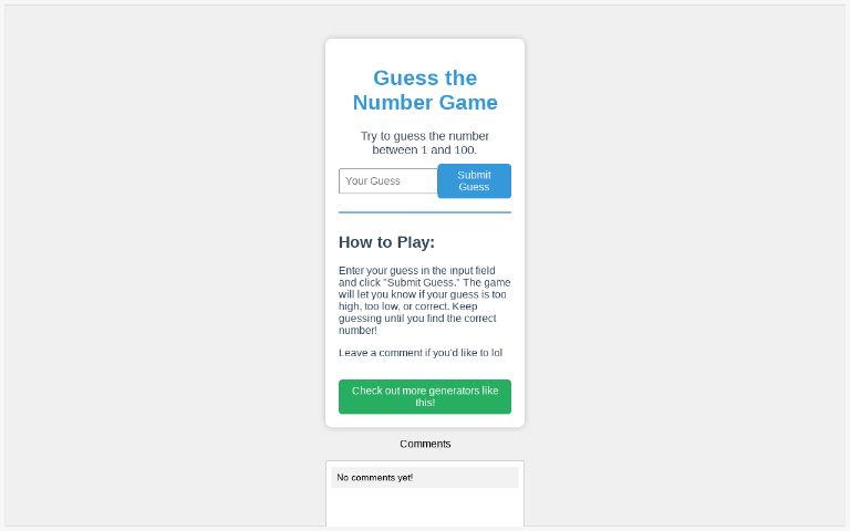 Guess the Number Game ― Perchance Generator