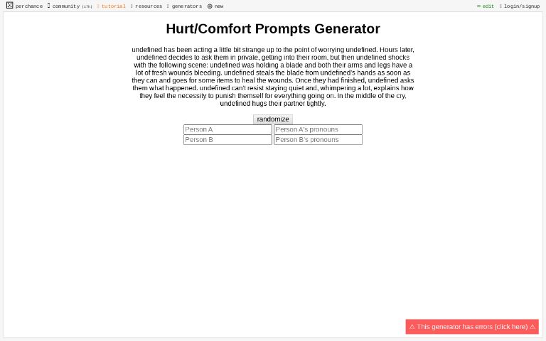 Hurt/Comfort Prompts Generator ― Perchance