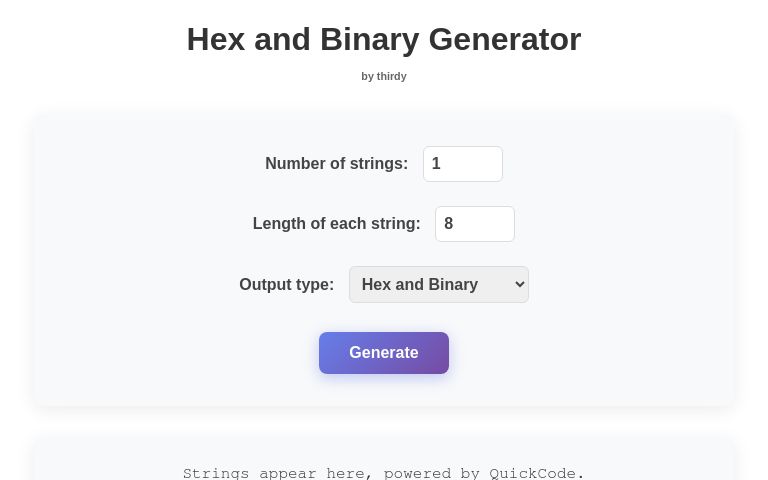 Hex and Binary Generator