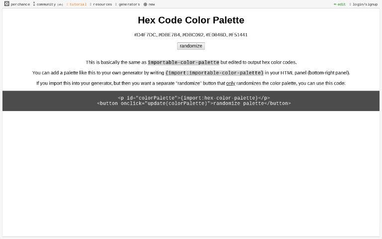 Hex code color palette perchance generator