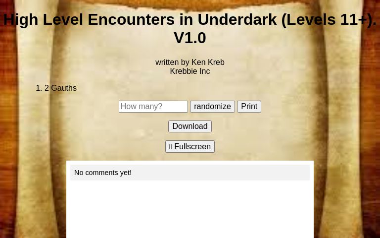 High Level Encounters in Underdark (Levels 11+). V1.0 ― Perchance Generator