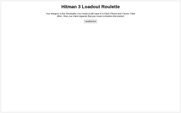 Hitman 3 Loadout Roulette ― Perchance Generator