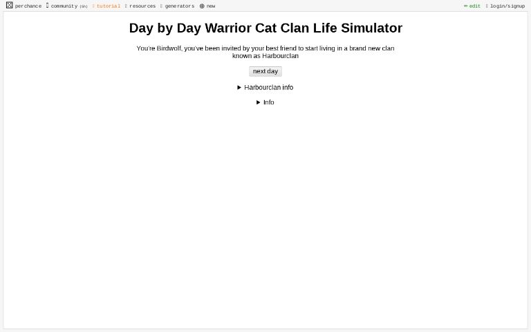 Day by Day Warrior Cat Clan Life Simulator ― Perchance Generator
