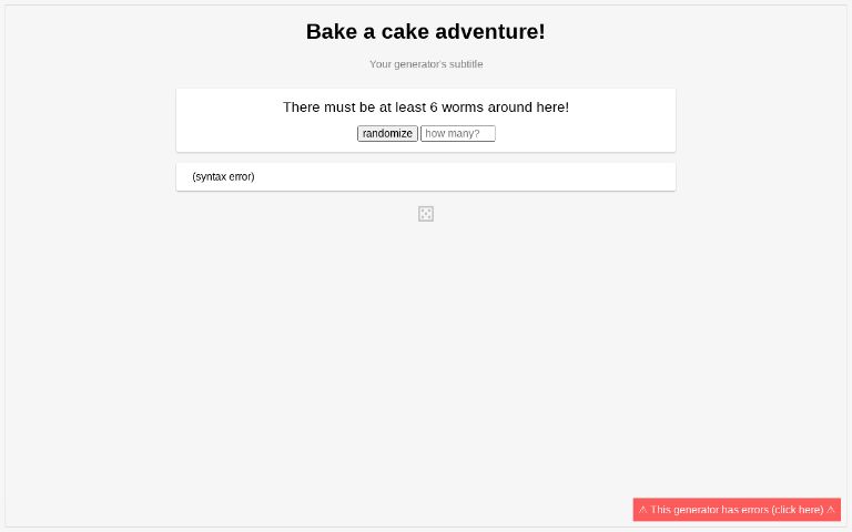 Bake a cake adventure! ― Perchance Generator