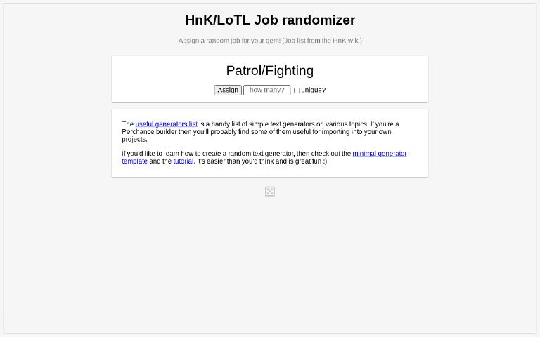 HnK/LoTL Job randomizer ― Perchance Generator
