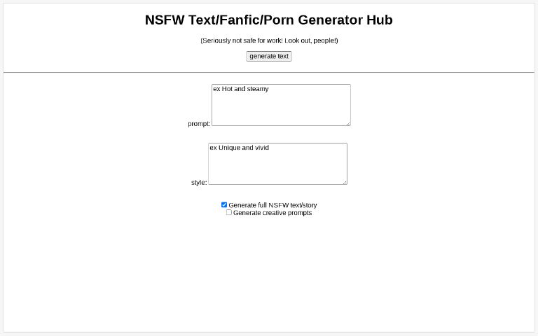 NSFW Text Fanfic Porn Generator Hub 