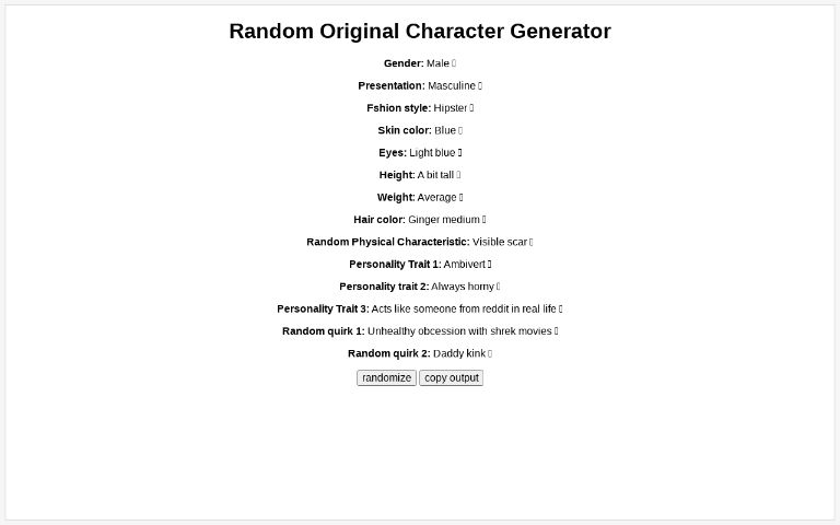 Random Original Character Generator