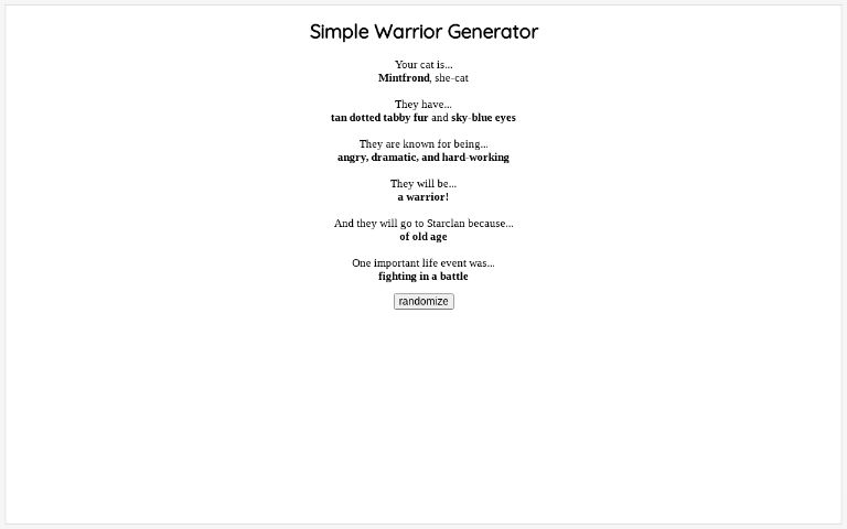 Simple Warrior Generator