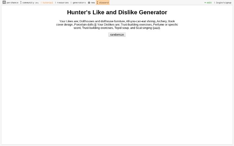 Hunter S Like And Dislike Generator