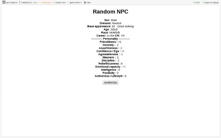 Random NPC ― Perchance Generator