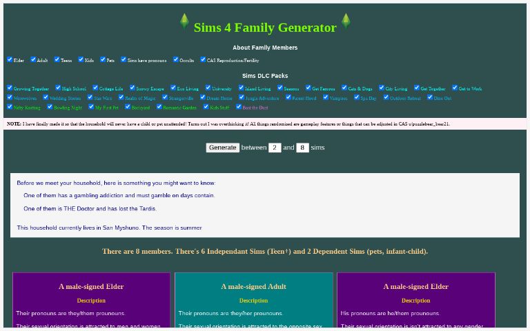 Sims 4 Family Generator