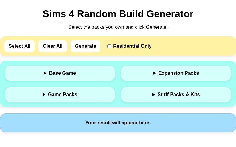 Sims 4 Random Build Generator