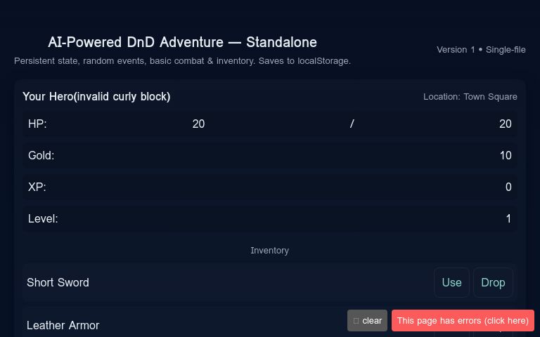 AI-Powered DnD Adventure — Standalone ― Perchance Generator