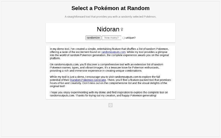 Select a Pokémon at Random ― Perchance Generator