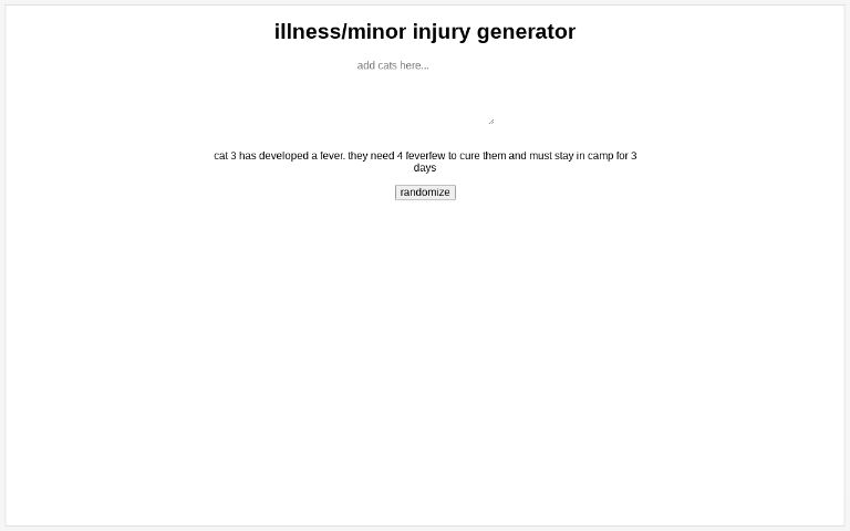 illness/minor injury generator