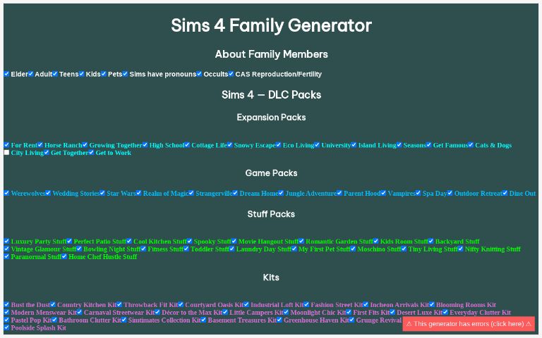 Sims 4 Family Generator