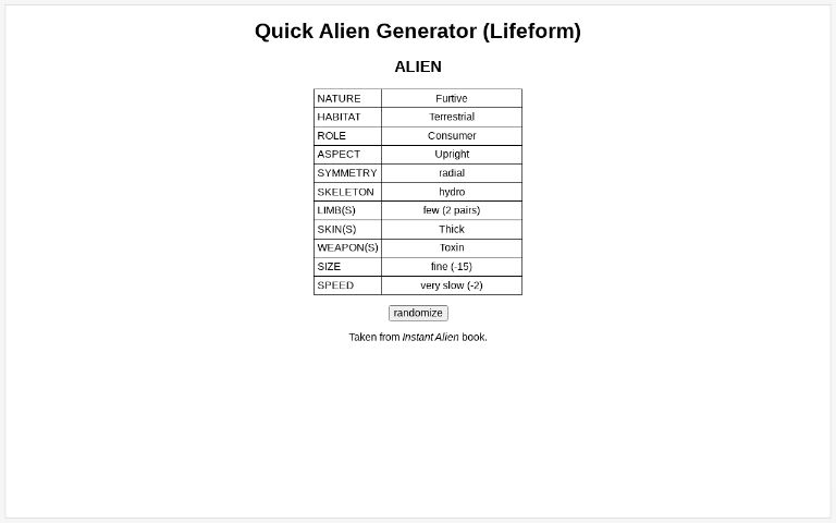 Quick Alien Generator (Lifeform)