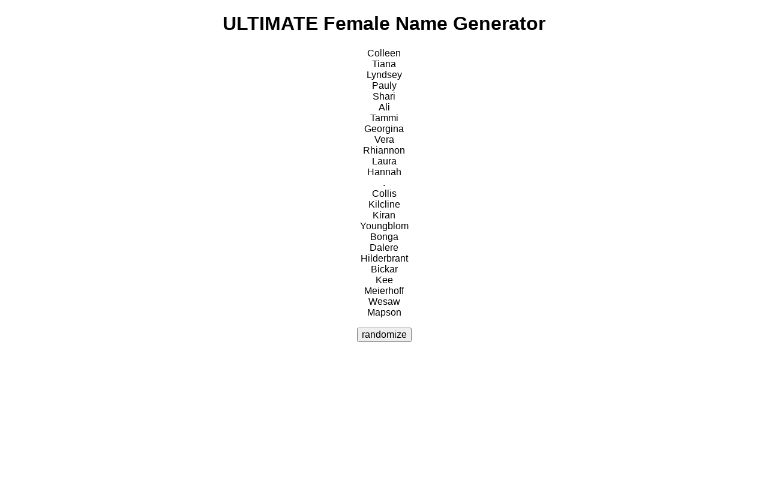 ULTIMATE Female Name Generator