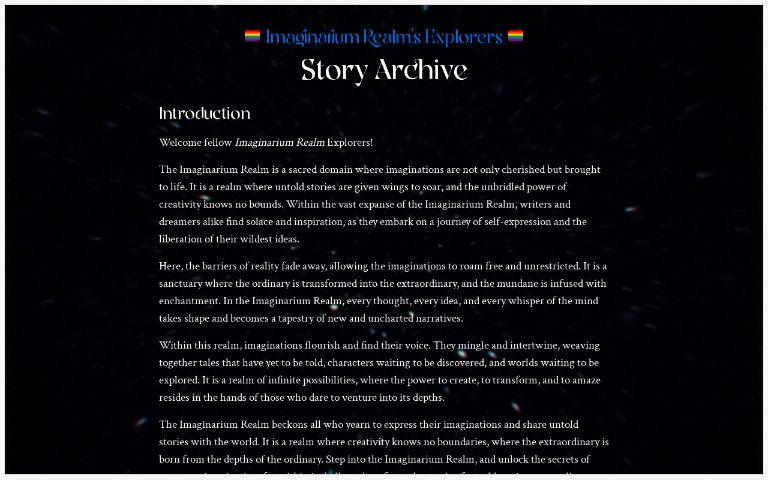 Imaginarium Realm's Explorers' Story Archive ― Perchance Generator