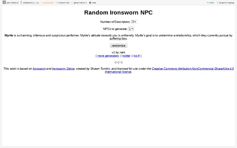 Random Ironsworn NPC ― Perchance Generator