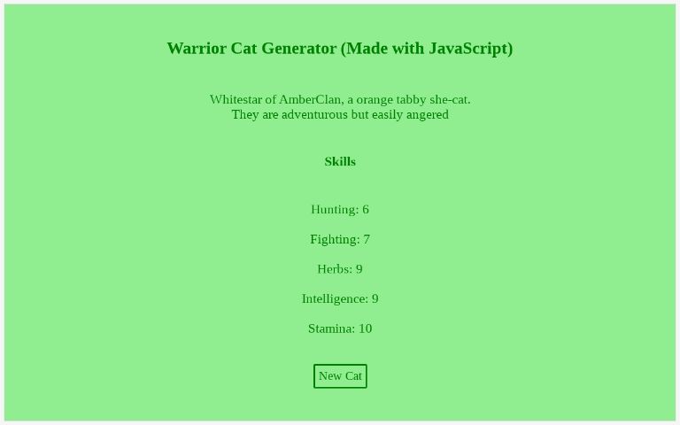 Warrior Cat Generator (Made with JavaScript)
