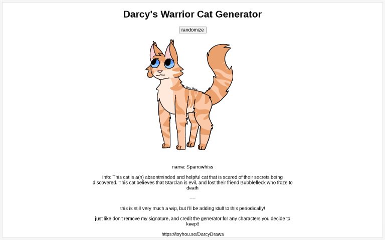 WARRIOR CATS NAME GENERATOR! on Toyhouse
