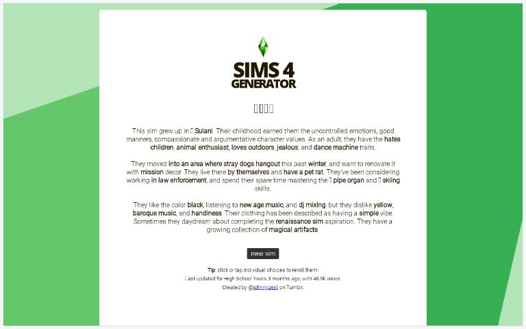 Sims 4 ― Perchance Generator