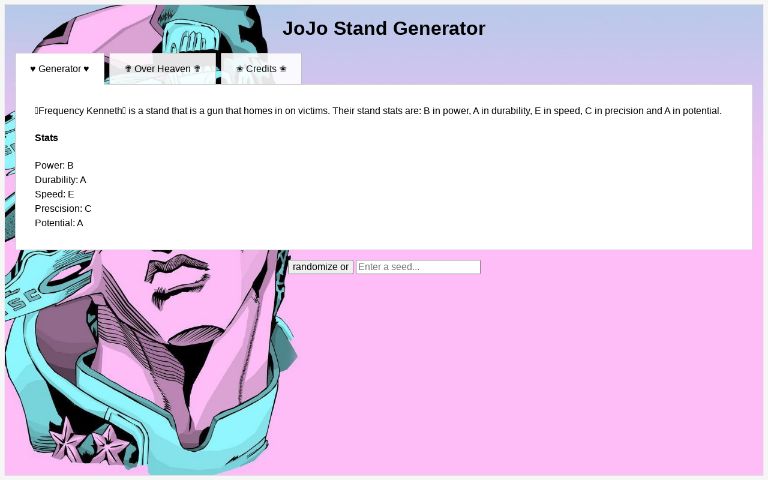 Jojo's bizarre adventure stand generator - New Stand entry after 4 years or  more.