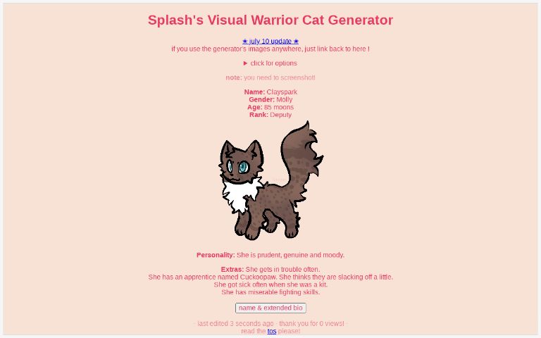 Splash's Visual Warrior Cat Generator