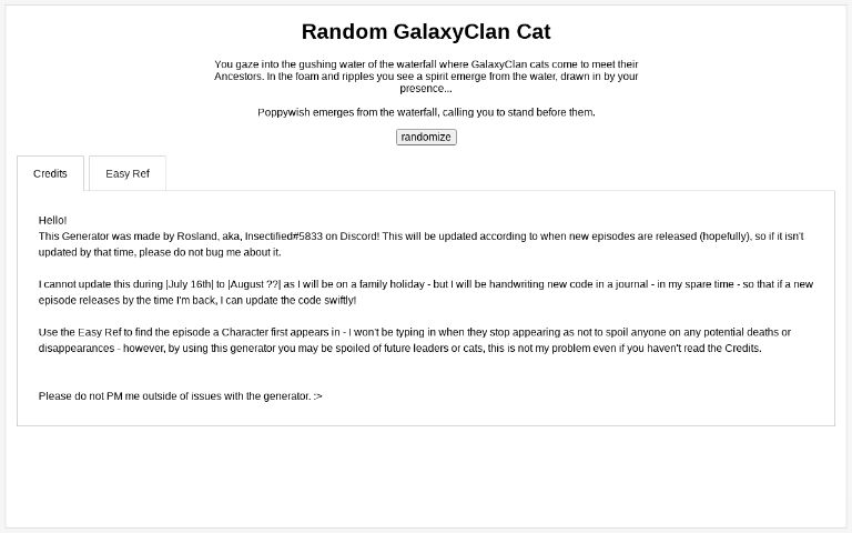 Random GalaxyClan Cat ― Perchance Generator