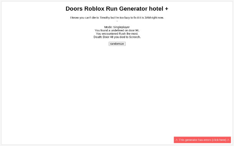 Doors Roblox Run Generator hotel + ― Perchance