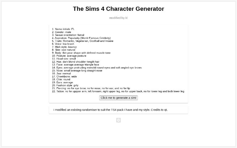 The Sims 4 Character Generator
