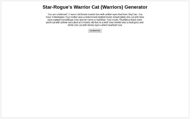 Star-Rogue's Warrior Cat (Warriors) Generator