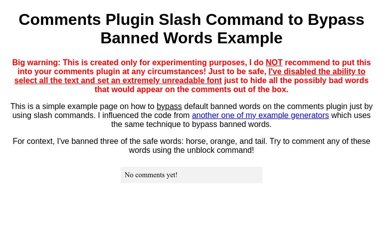 Comments Plugin Slash Command to Bypass Banned Words Example