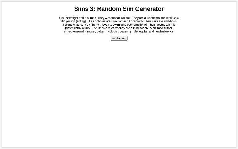 Sims 3: Random Sim Generator