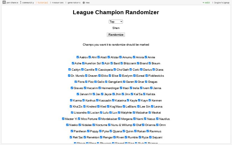 League Champion Randomizer Perchance