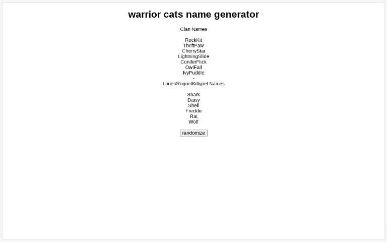 Warrior Cat And Loner/Rogue Name Generator