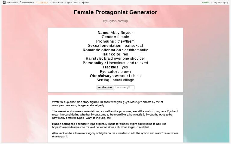 female-protagonist-generator-perchance