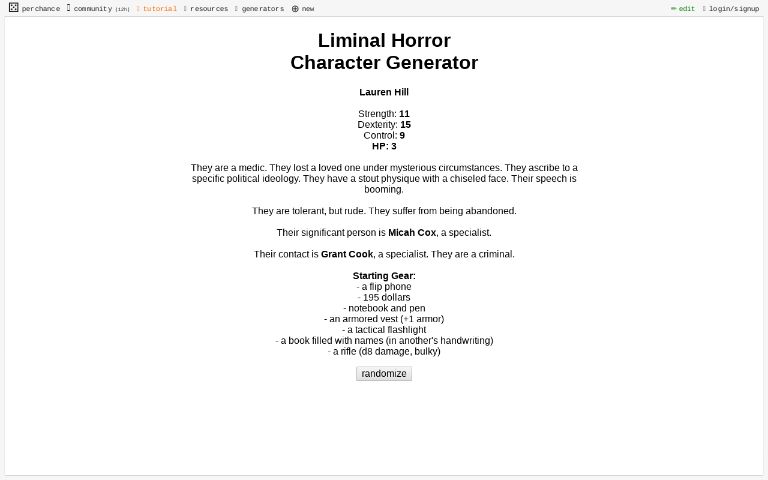 Horror Character Description Generator