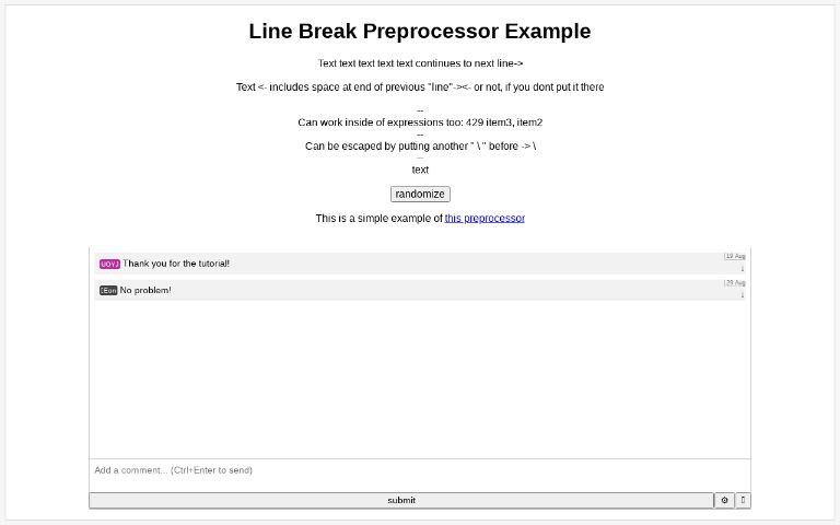 Line Break Preprocessor Example ― Perchance Generator