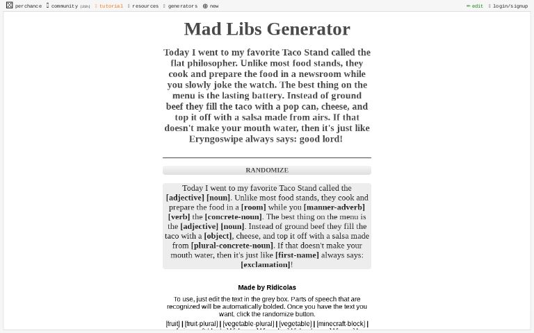 Mad libs generator perchance