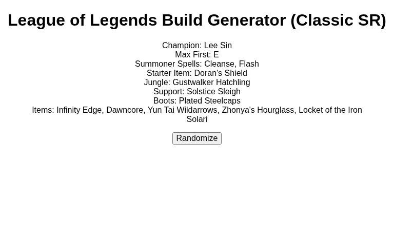 League of Legends Build Generator (Classic SR)