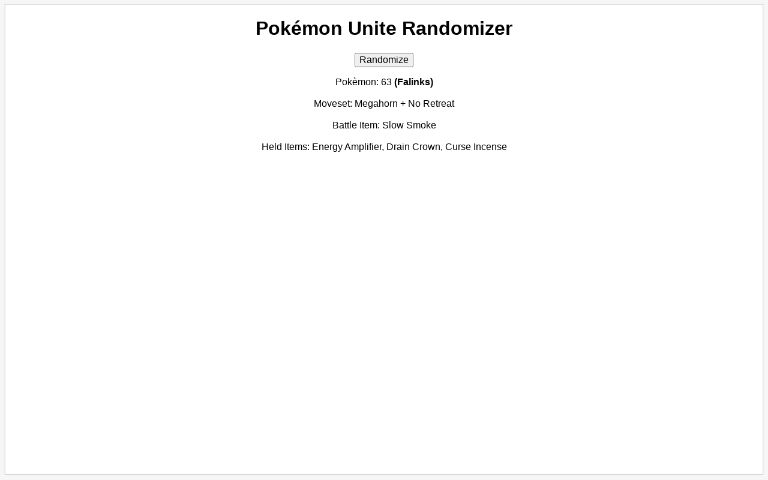 Pokémon Unite Randomizer ― Perchance Generator