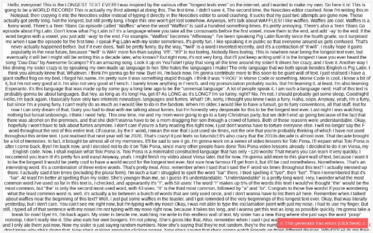 Longest Text Ever ― Perchance Generator