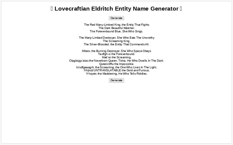 🐙 Lovecraftian Eldritch Entity Name Generator 🌌