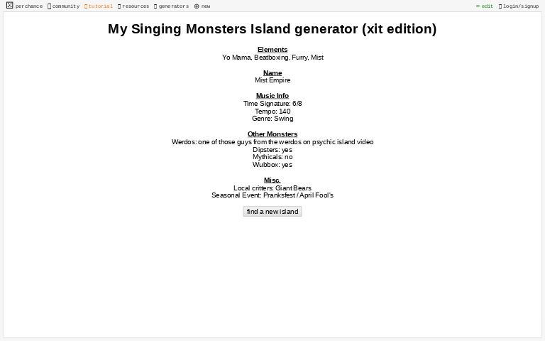 My Singing Monsters Island Generator Xit Edition Perchance Org - roblox events turtle island roblox generator site