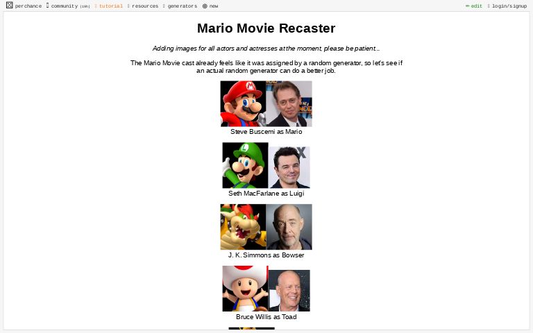 Mario Movie Recaster Perchance Generator