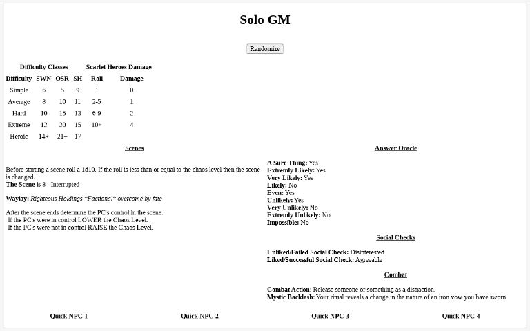 Solo GM ― Perchance Generator