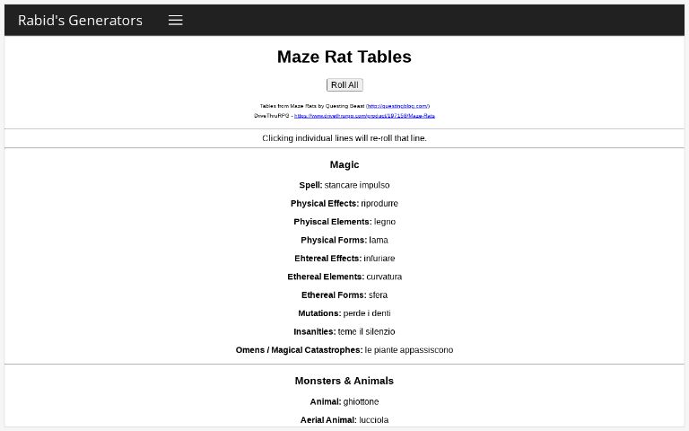 Maze Rat Tables ― Perchance Generator
