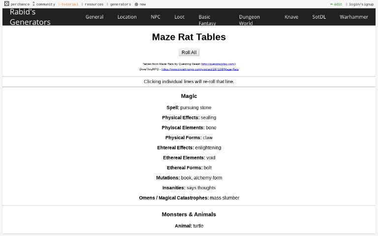 Maze Rat Tables Perchance Org